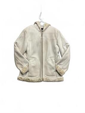 Jones New York Women's Off White Faux Shearling Jacket with Hood Size Medium
